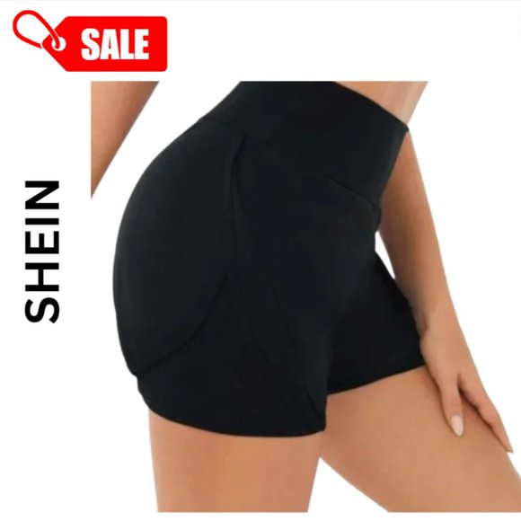SHEIN - High Waisted Wide Waistband Phone Pocket Sports Shorts - Picture 1 of 8